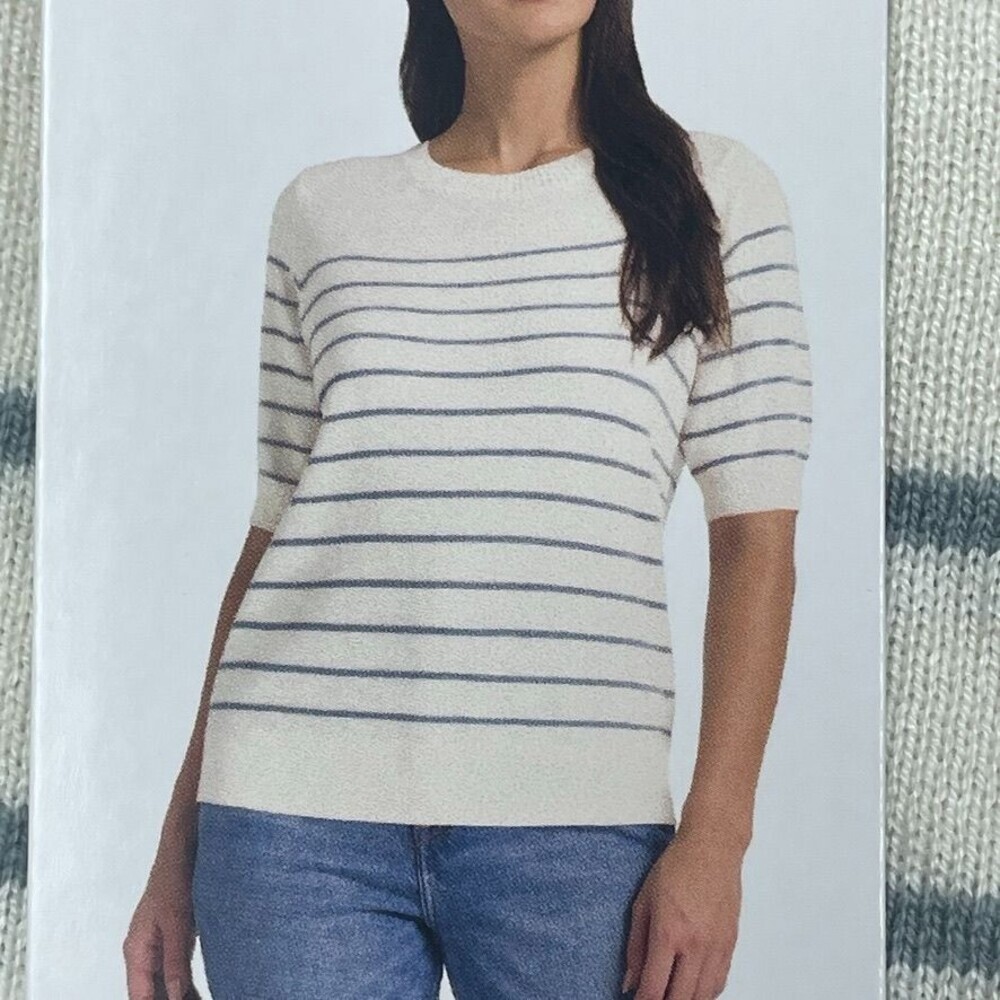 💥 Matty M Womens Striped Short-Sleeve Sweater Soft Knit Size M d0769
